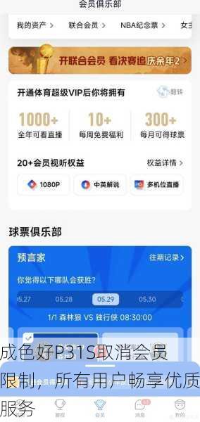 成色好P31S取消会员限制，所有用户畅享优质服务