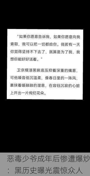 恶毒少爷成年后惨遭爆炒：黑历史曝光震惊众人