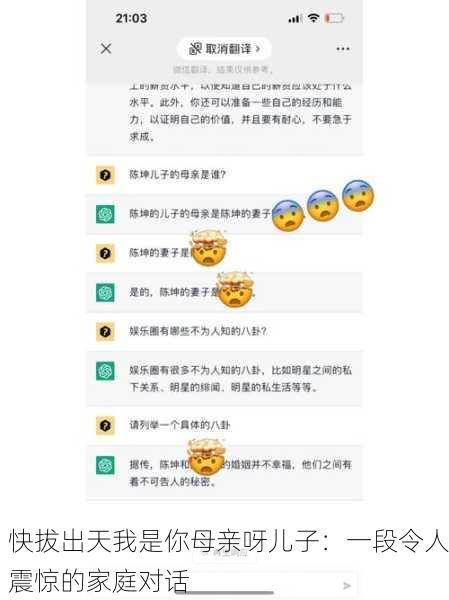 快拔出天我是你母亲呀儿子：一段令人震惊的家庭对话