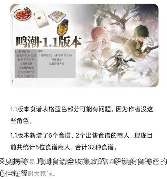 深度揭秘：鸣潮食谱全收集攻略，解锁美食秘密的绝佳途径！