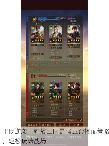 平民逆袭！骑战三国最强五套搭配策略，轻松玩转战场