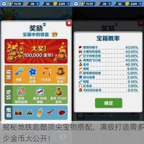 揭秘地铁跑酷顶尖宝物搭配，满级打造需多少金币大公开！