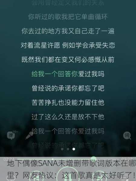 地下偶像SANA未增删带歌词版本在哪里？网友热议：这首歌真是太好听了！