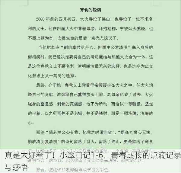 真是太好看了！小翠日记1-6：青春成长的点滴记录与感悟