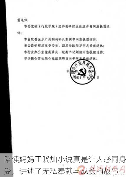陪读妈妈王晓灿小说真是让人感同身受，讲述了无私奉献与成长的故事