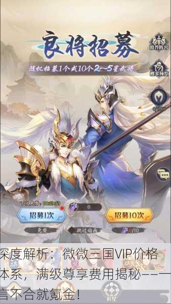 深度解析：微微三国VIP价格体系，满级尊享费用揭秘——一言不合就氪金！