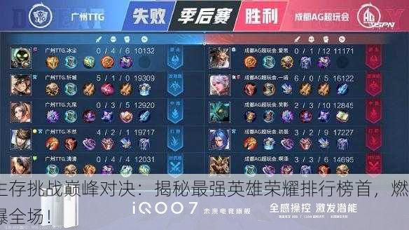 生存挑战巅峰对决：揭秘最强英雄荣耀排行榜首，燃爆全场！