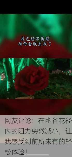 网友评论：在幽谷花径内的阻力突然减小，让我感受到前所未有的轻松体验！
