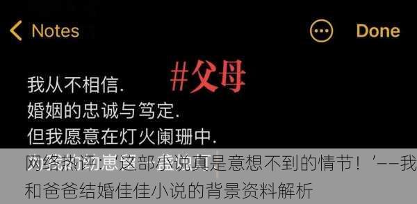 网络热评：‘这部小说真是意想不到的情节！’——我和爸爸结婚佳佳小说的背景资料解析