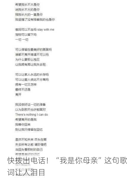 快拨出电话！“我是你母亲”这句歌词让人泪目