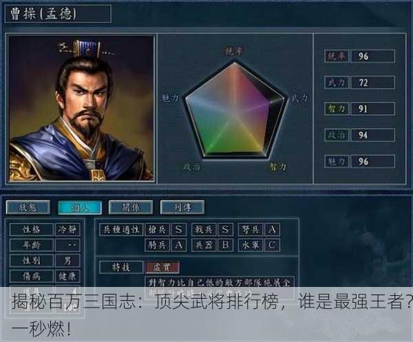 揭秘百万三国志：顶尖武将排行榜，谁是最强王者？一秒燃！