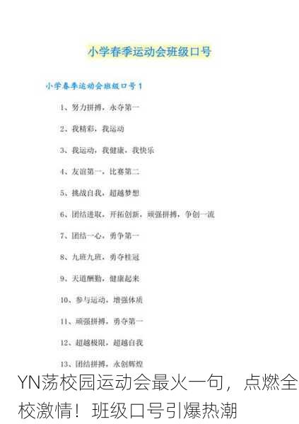 YN荡校园运动会最火一句，点燃全校激情！班级口号引爆热潮