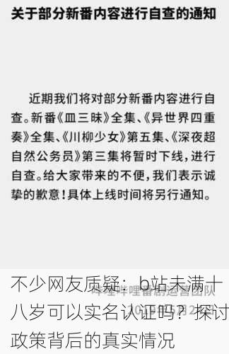 不少网友质疑：b站未满十八岁可以实名认证吗？探讨政策背后的真实情况