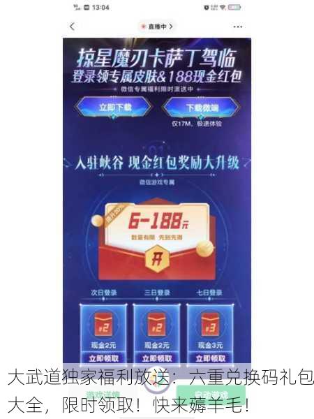 大武道独家福利放送：六重兑换码礼包大全，限时领取！快来薅羊毛！