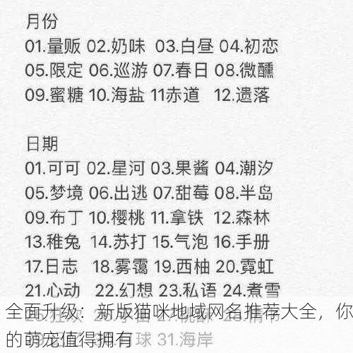 全面升级：新版猫咪地域网名推荐大全，你的萌宠值得拥有