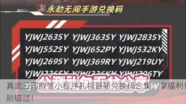 真武三国微信小程序礼包最新兑换码合集：拿福利！别错过！