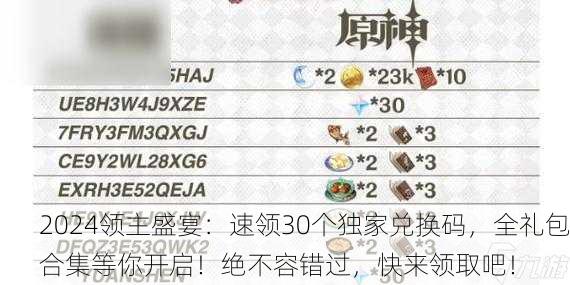 2024领主盛宴：速领30个独家兑换码，全礼包合集等你开启！绝不容错过，快来领取吧！