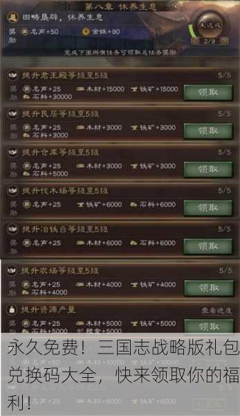 永久免费！三国志战略版礼包兑换码大全，快来领取你的福利！