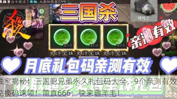 独家揭秘！三国吧兄弟永久礼包码大全，9个亲测有效兑换码速领！简直666，快来薅羊毛！