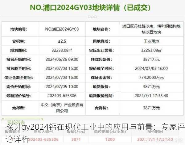 探讨gy2024钙在现代工业中的应用与前景：专家评论详析