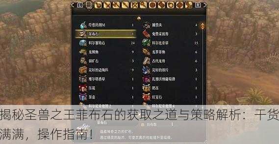 揭秘圣兽之王菲布石的获取之道与策略解析：干货满满，操作指南！