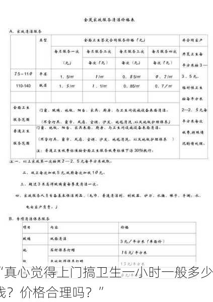 “真心觉得上门搞卫生一小时一般多少钱？价格合理吗？”