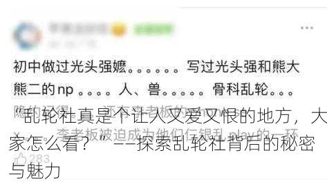 “乱轮社真是个让人又爱又恨的地方，大家怎么看？”——探索乱轮社背后的秘密与魅力