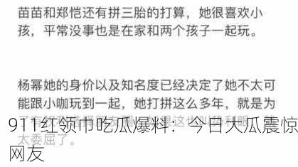 911红领巾吃瓜爆料：今日大瓜震惊网友