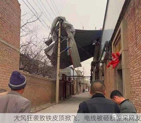 大风狂袭致铁皮顶掀飞，电线被砸断惊呆网友