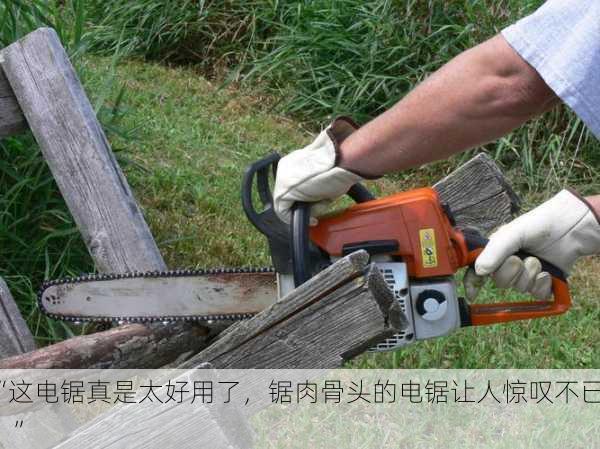 “这电锯真是太好用了，锯肉骨头的电锯让人惊叹不已！”