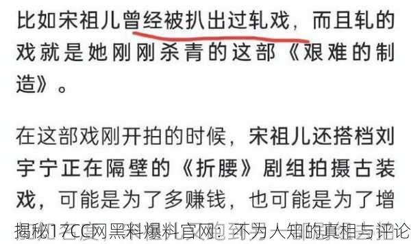 揭秘17CC网黑料爆料官网：不为人知的真相与评论