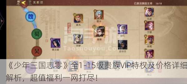 《少年三国志零》全1-15级贵族VIP特权及价格详细解析，超值福利一网打尽！