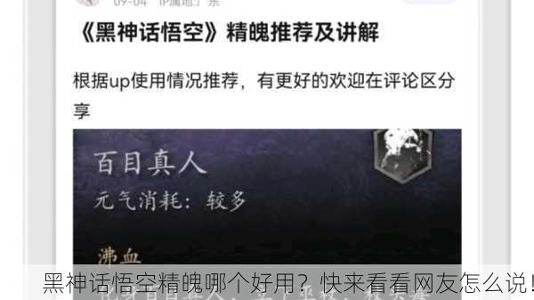 黑神话悟空精魄哪个好用？快来看看网友怎么说！