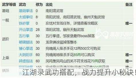江湖录武功搭配，战力提升小秘诀！