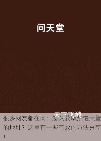 很多网友都在问：怎么获取禁慢天堂的地址？这里有一些有效的方法分享！