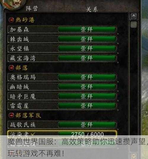 魔兽世界国服：高效策略助你迅速攒声望，玩转游戏不再难！