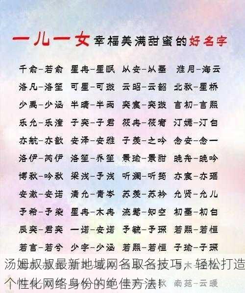 汤姆叔叔最新地域网名取名技巧，轻松打造个性化网络身份的绝佳方法！