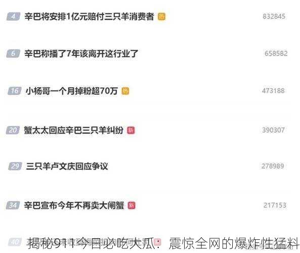 揭秘911今日必吃大瓜：震惊全网的爆炸性猛料