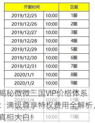 揭秘微微三国VIP价格体系：满级尊享特权费用全解析，真相大白！