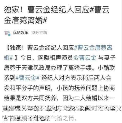 真是感人至深！孽徒，我不能再生了的全文情节揭示了什么？