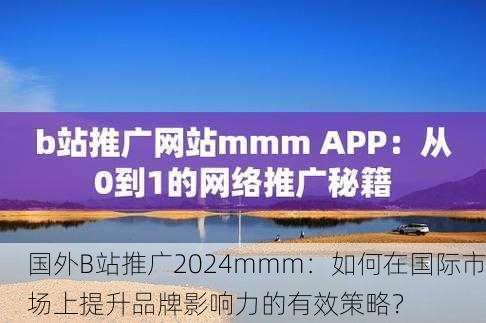 国外B站推广2024mmm：如何在国际市场上提升品牌影响力的有效策略？