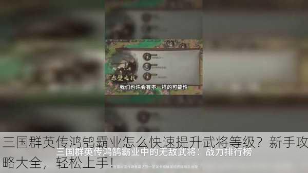 三国群英传鸿鹄霸业怎么快速提升武将等级？新手攻略大全，轻松上手！