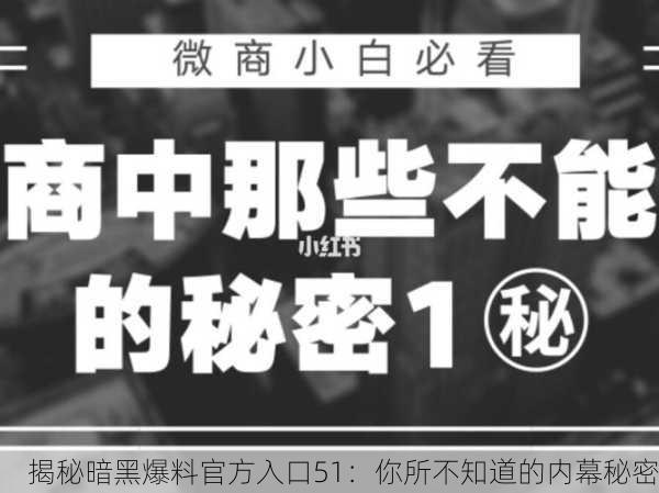 揭秘暗黑爆料官方入口51：你所不知道的内幕秘密
