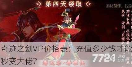 奇迹之剑VIP价格表：充值多少钱才能秒变大佬？