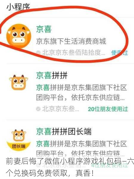 前妻后悔了微信小程序游戏礼包码—六个兑换码免费领取，真香！