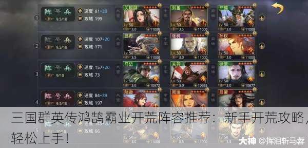 三国群英传鸿鹄霸业开荒阵容推荐：新手开荒攻略，轻松上手！
