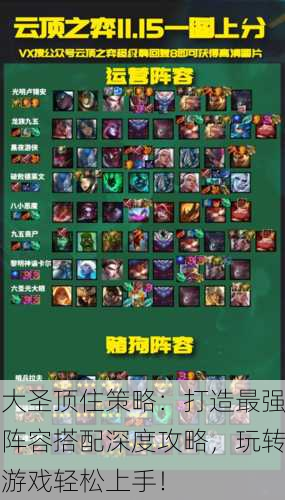 大圣顶住策略：打造最强阵容搭配深度攻略，玩转游戏轻松上手！