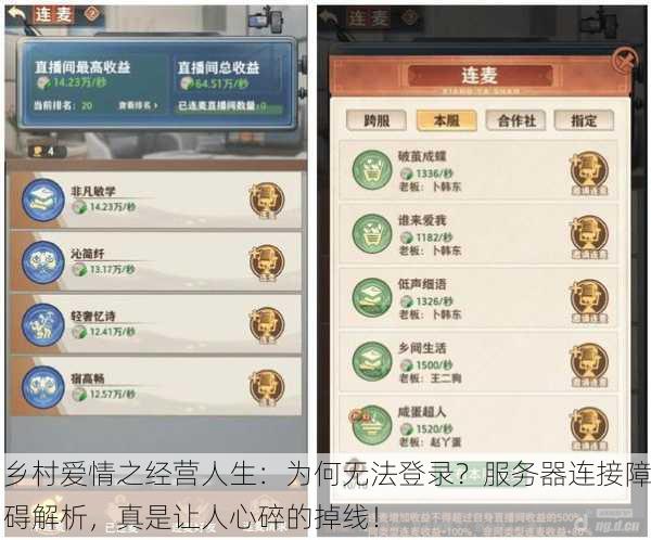 乡村爱情之经营人生：为何无法登录？服务器连接障碍解析，真是让人心碎的掉线！