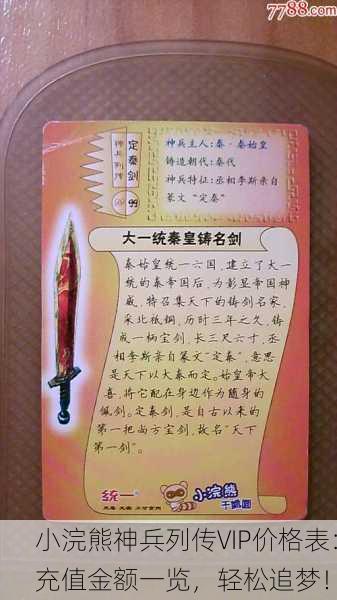 小浣熊神兵列传VIP价格表：充值金额一览，轻松追梦！