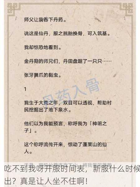 吃不到我呀开服时间表，新服什么时候出？真是让人坐不住啊！